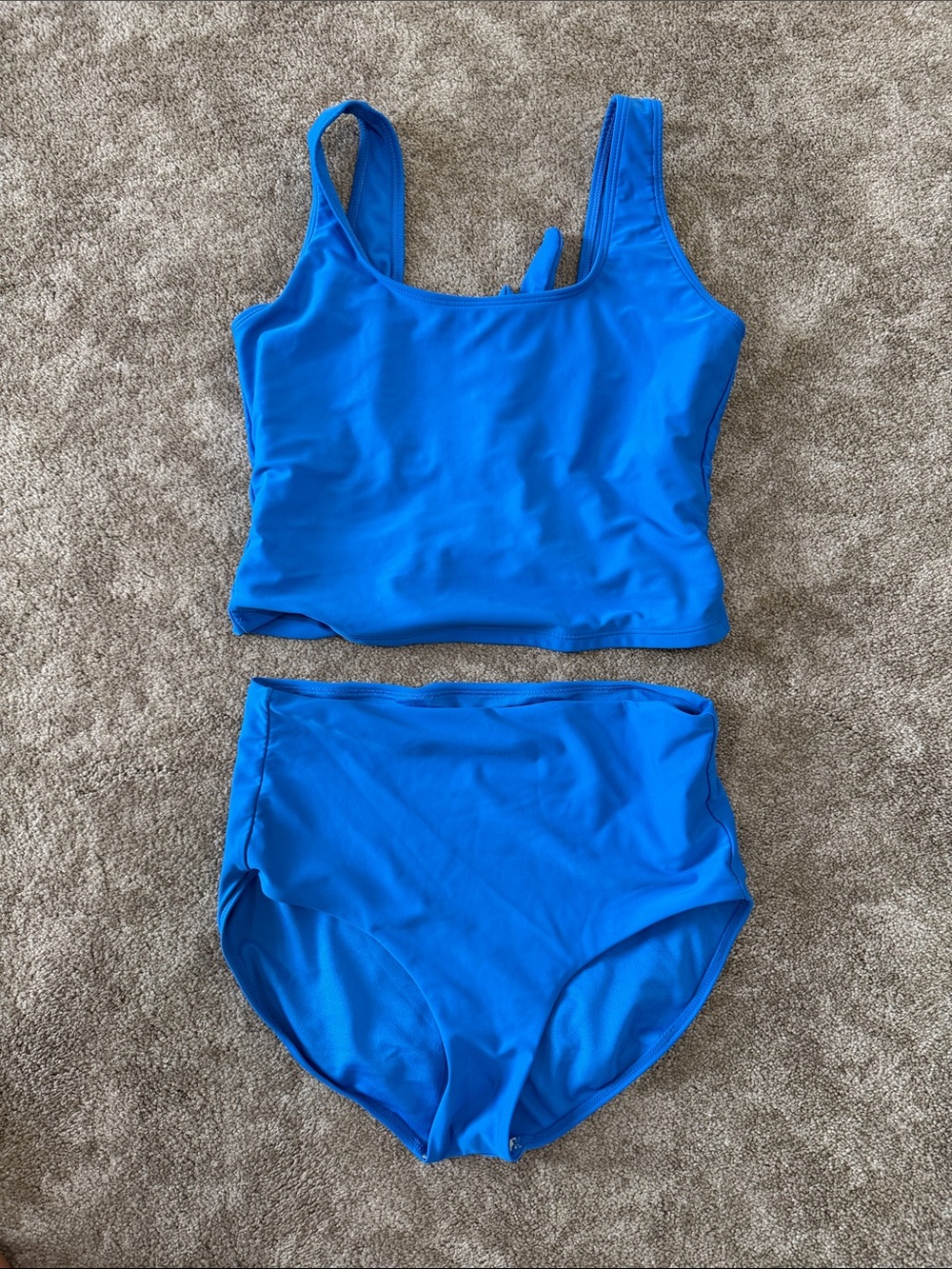 Janela Bay two piece swimsuit. Bright blue ladder back/high waist bottoms